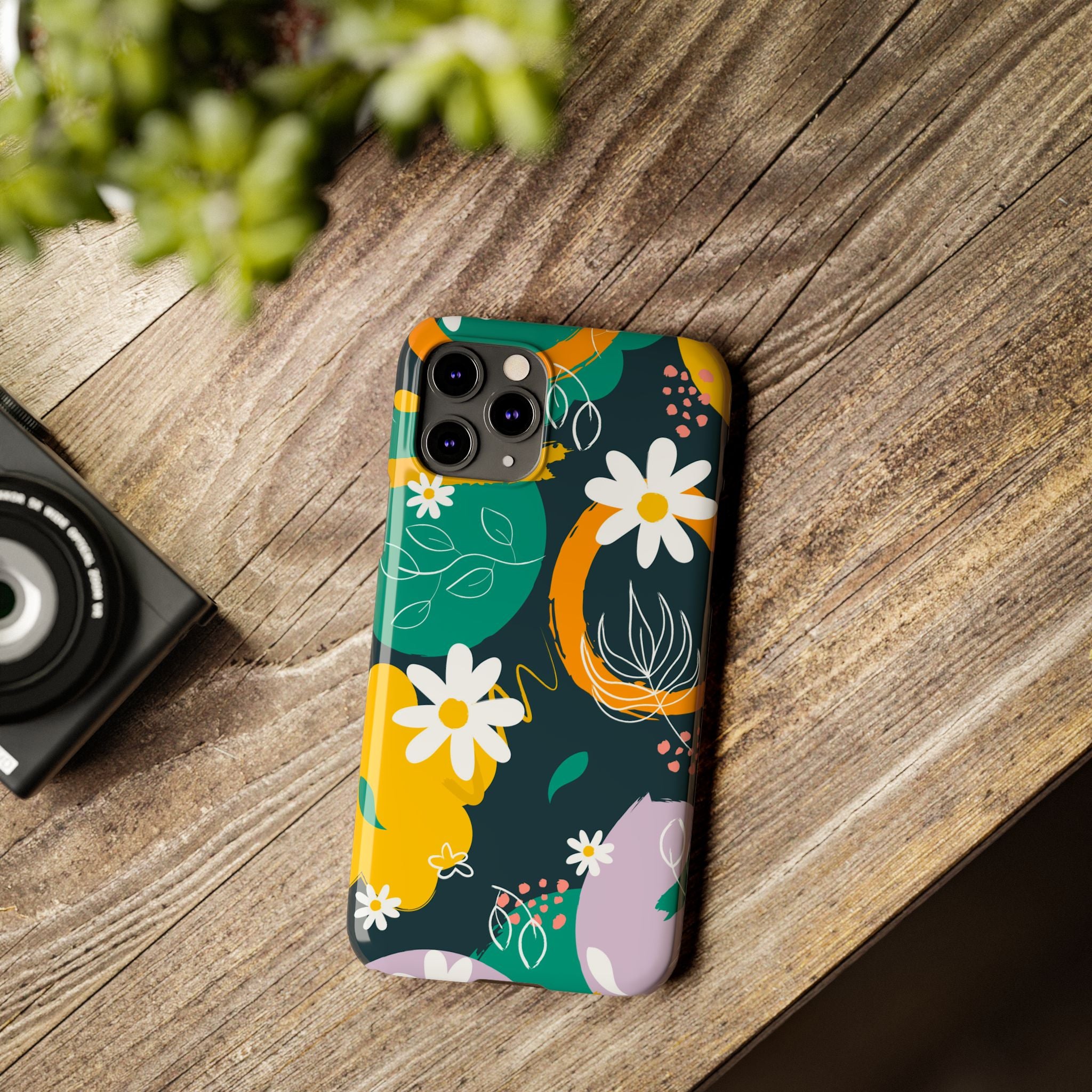 Floral Circle Slim Phone Case — Colorful Abstract Daisies Phone Cover