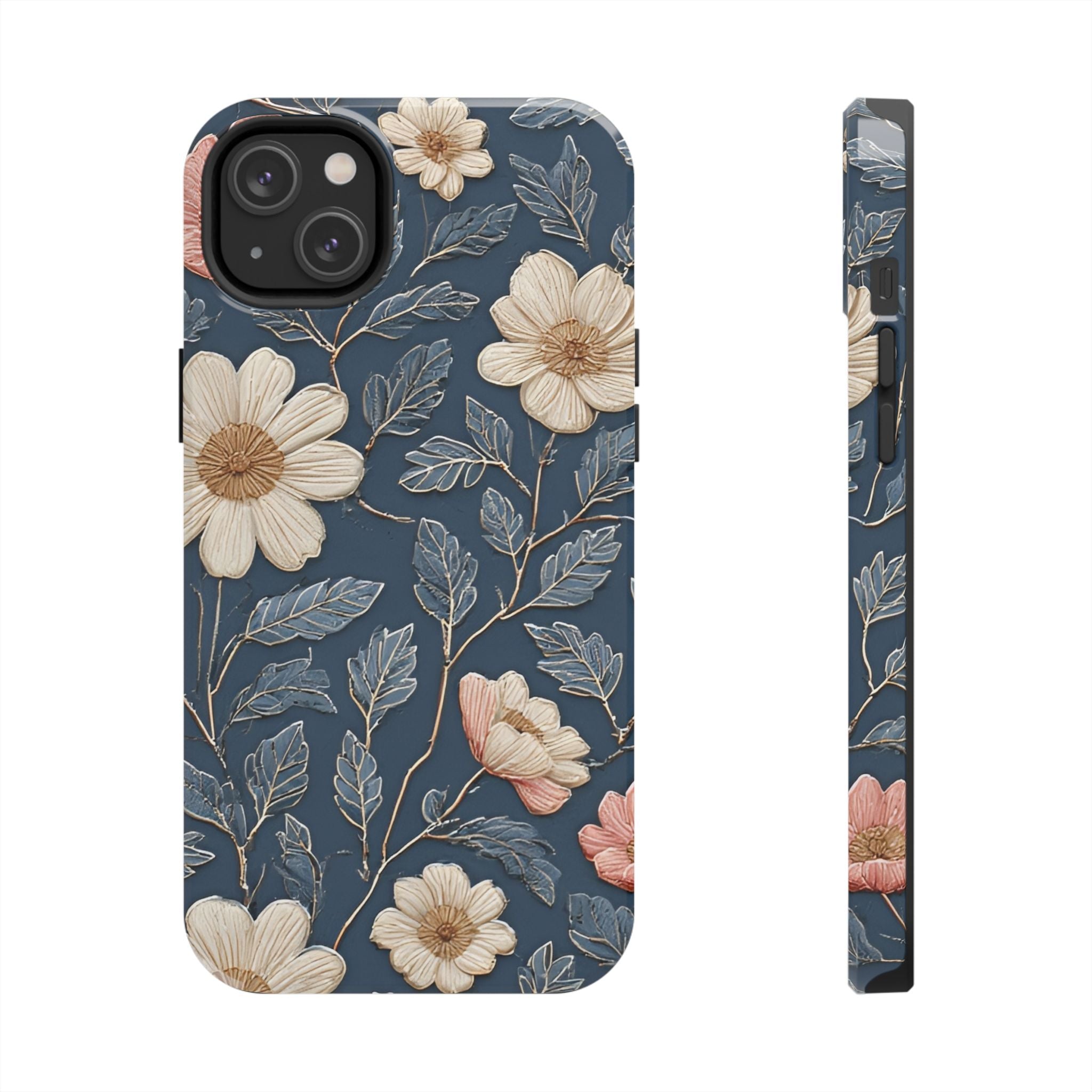Floral Tough Phone Case — Vintage Blue Daisy Protective Cover