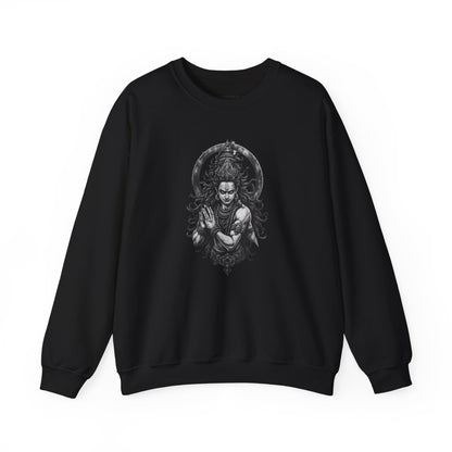Shiva Meditation Crewneck Sweatshirt — Detailed Shiva Portrait Spiritual Yoga Pullover