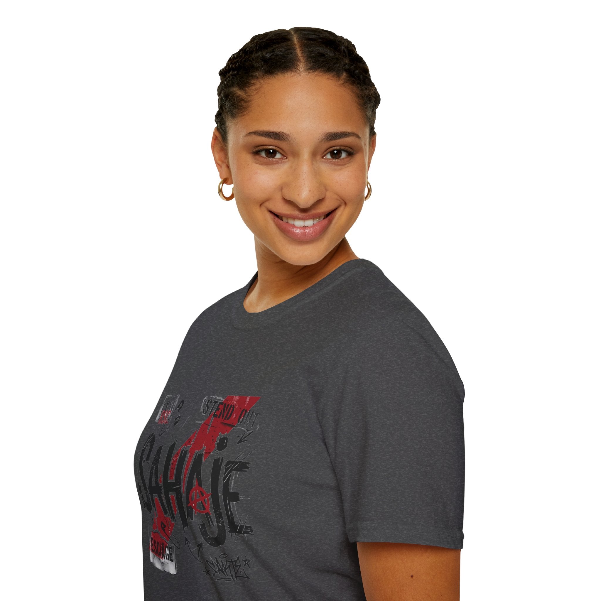 Sahajé Graphic T-Shirt — Bold Streetwear Tee with Red Slash Design