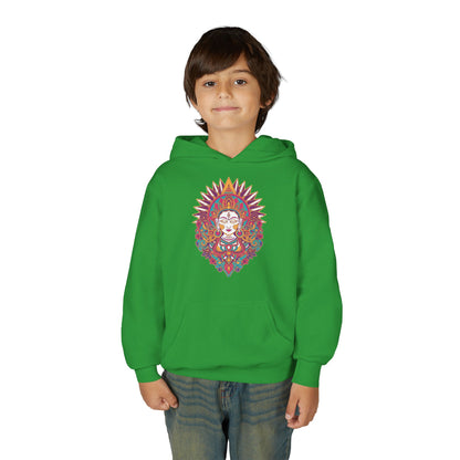 Youth Hoodie with Colorful Sugar Skull Goddess Design — Day of the Dead Kids Pullover