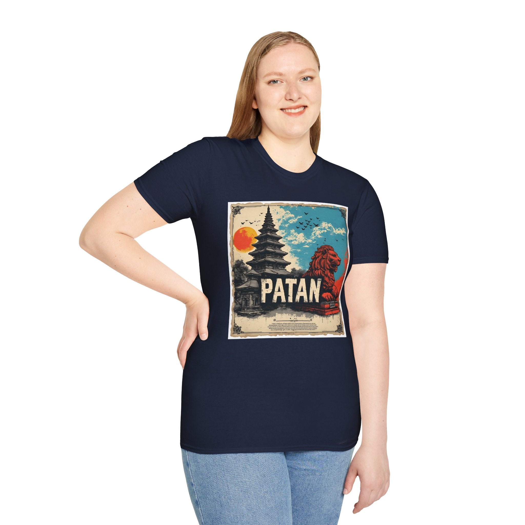 Patan City T-Shirt – Temple & Lion Graphic Tee, Nepali Cultural Heritage Design