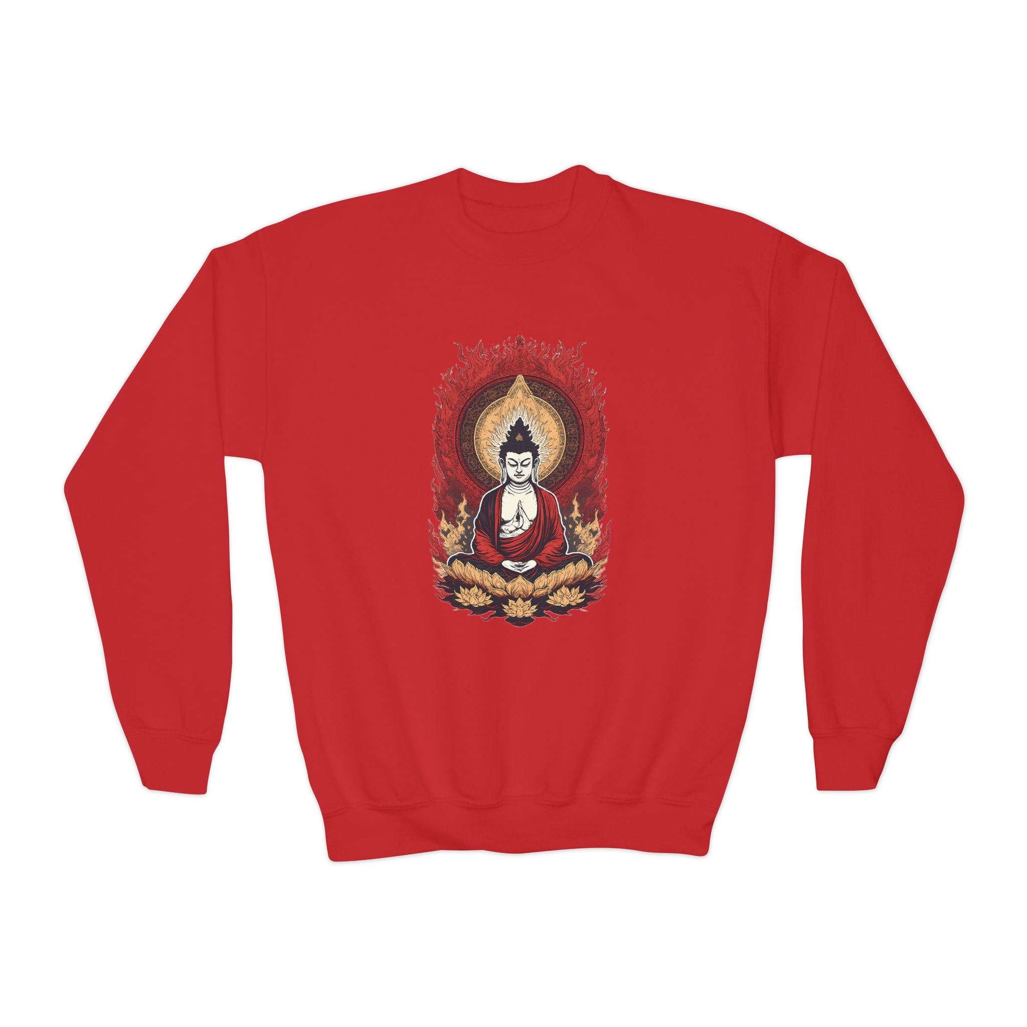 Buddha Flame Youth Crewneck Sweatshirt - Meditating Lotus Graphic