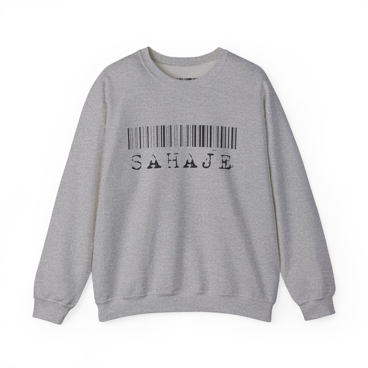 Sahaje Barcode Crewneck Sweatshirt — Minimalist White Graphic Pullover