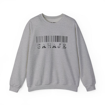 Sahaje Barcode Crewneck Sweatshirt — Minimalist White Graphic Pullover