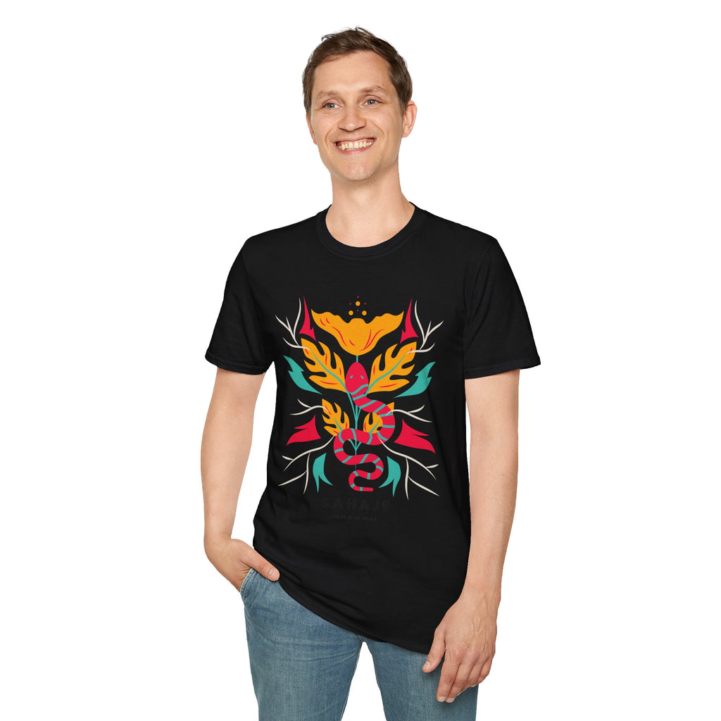 Sahaje Floral Snake Graphic T‑Shirt — Colorful Botanical Serpent Tee