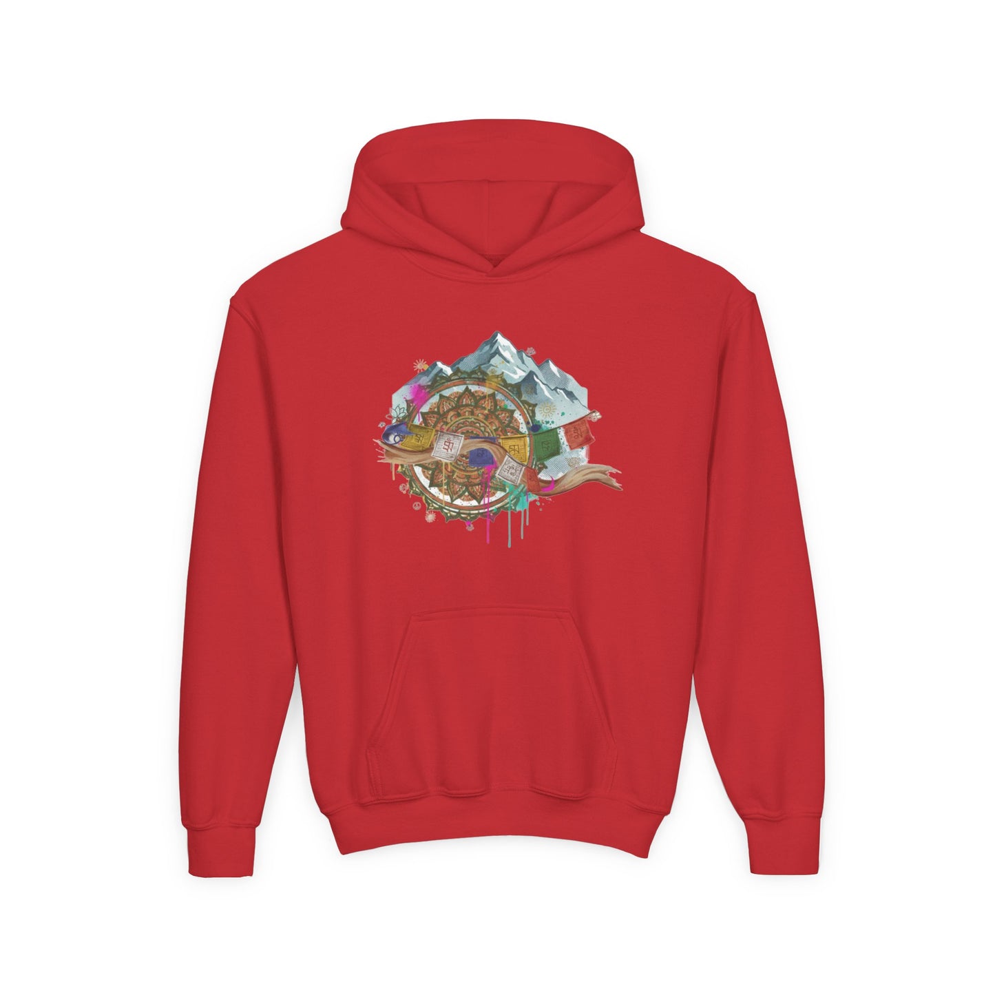 Youth Hoodie — Colorful Mountain Adventure Graphic