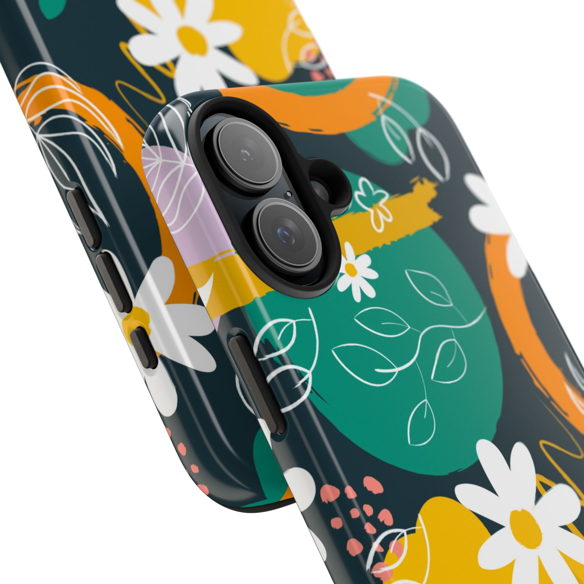 Floral Abstract Tough Phone Case — Colorful Daisies & Brushstroke Design