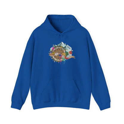 Adventure Landscape Hoodie — Cozy Mountain & Cabin Graphic Sweatshirt