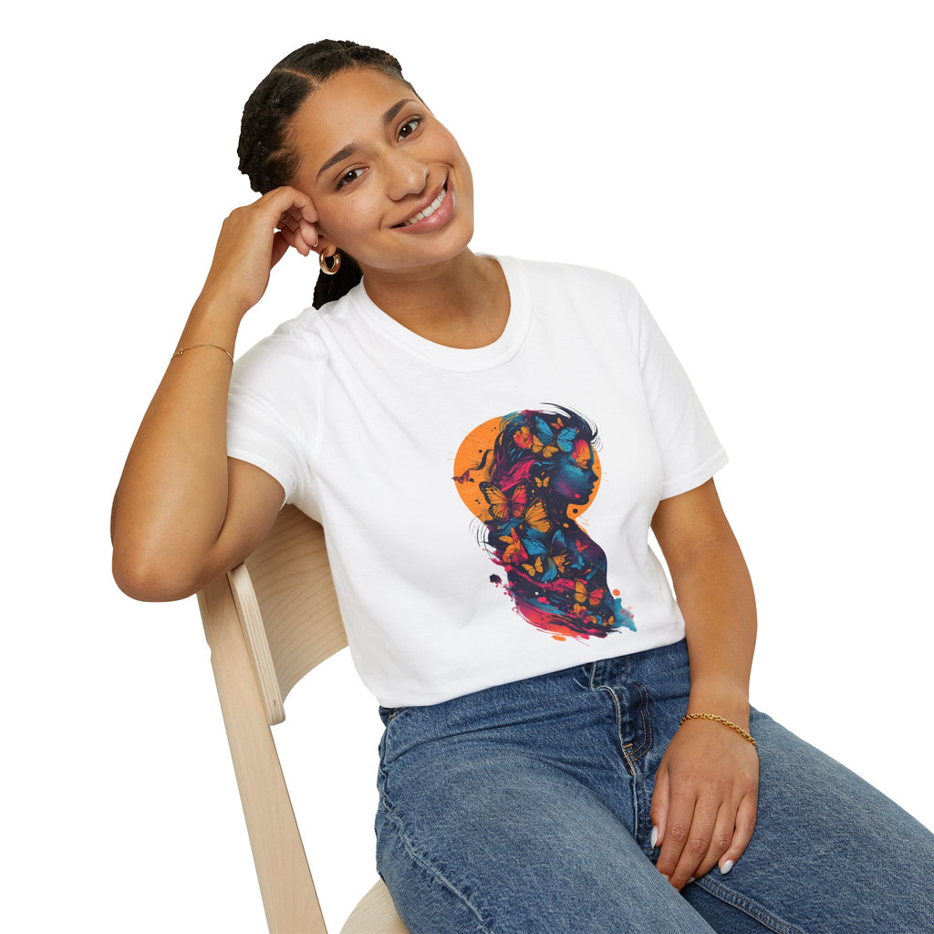 Butterfly Silhouette T-Shirt — Colorful Floral Profile Tee