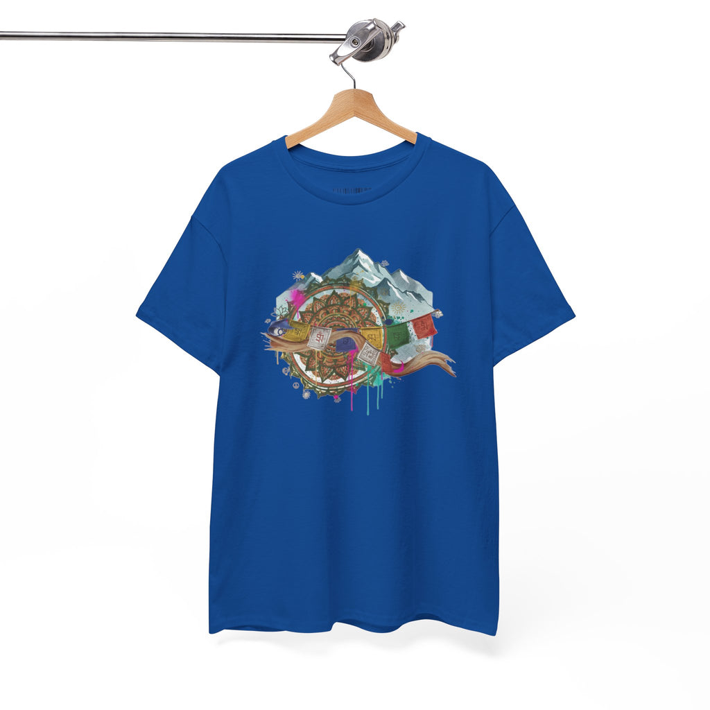 Adventure Compass Graphic Tee — Mountain, Globe & Flag Illustration