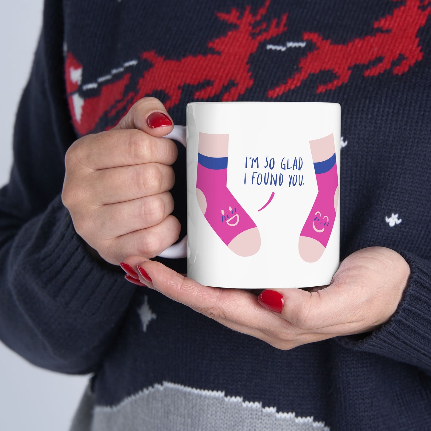 Whimsical Sock Design Ceramic Mug, Fun Gift for Sock Lovers, Cozy Home Decor, Cute Coffee Mug, Perfect for Birthdays, Christmas