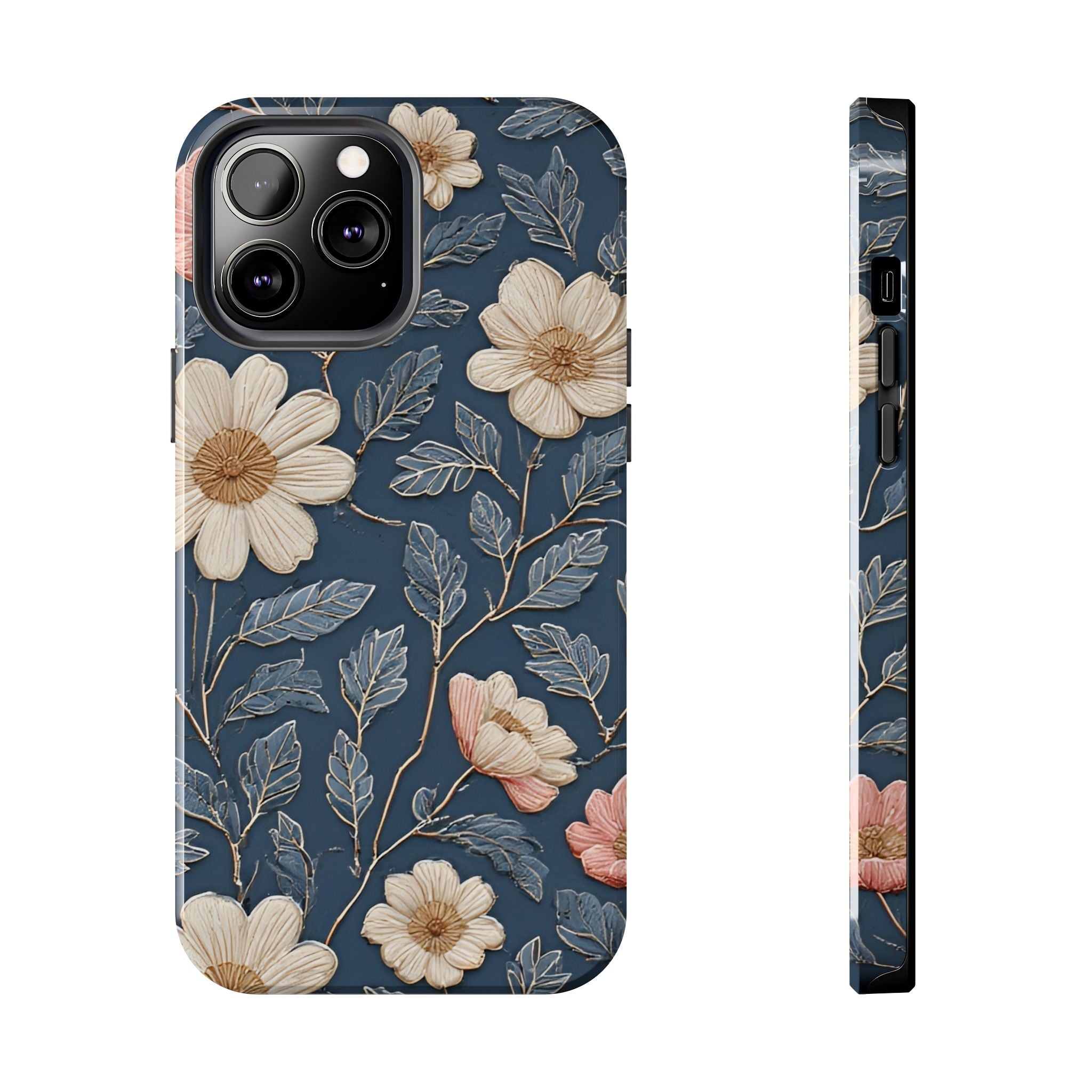 Floral Tough Phone Case — Vintage Blue Daisy Protective Cover