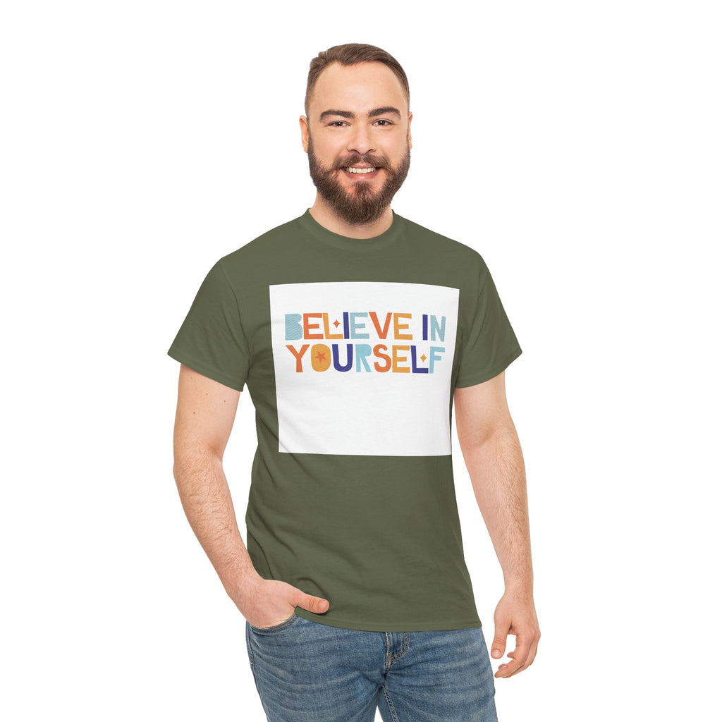 T-Shirt — "Believe in Yourself" Colorful Retro Motivational Tee