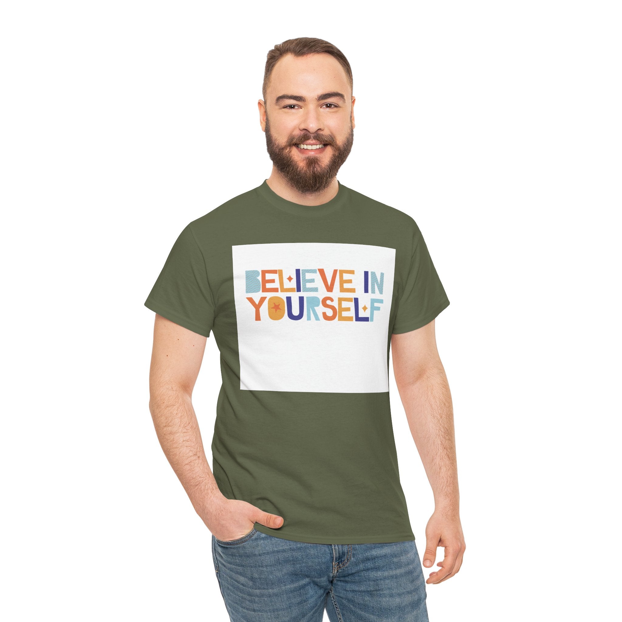 T-Shirt — "Believe in Yourself" Colorful Retro Motivational Tee