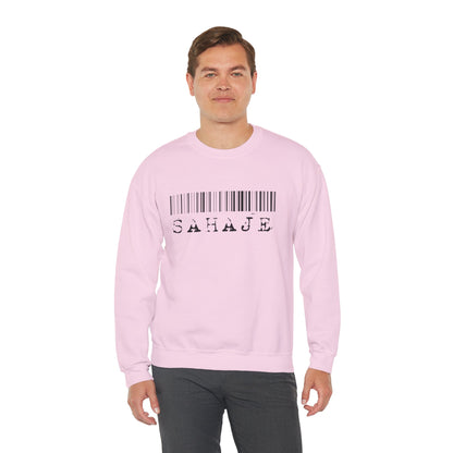 Sahaje Barcode Crewneck Sweatshirt — Minimalist White Graphic Pullover