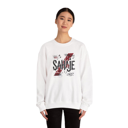 Crewneck Sweatshirt — 'Sahaje' Distressed Script Graphic