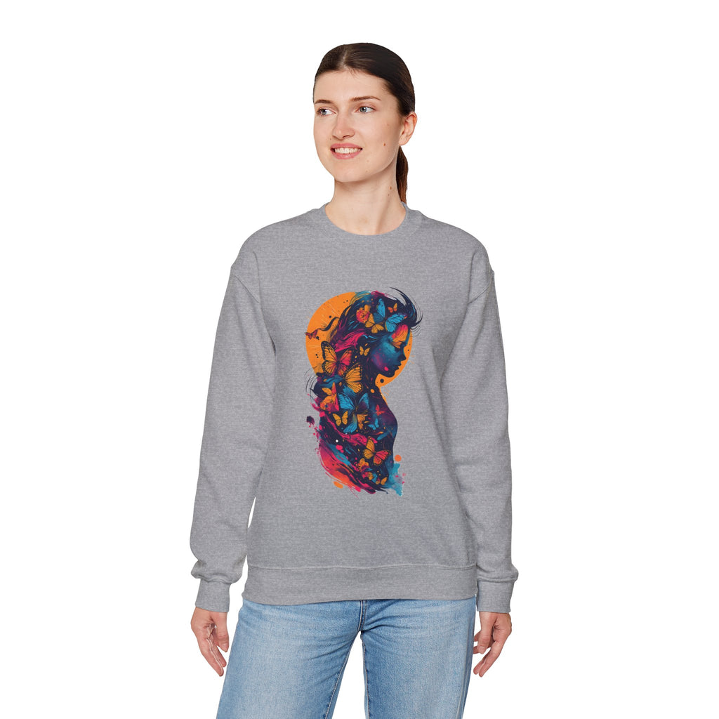 Butterfly Silhouette Crewneck Sweatshirt — Colorful Butterfly Profile Graphic