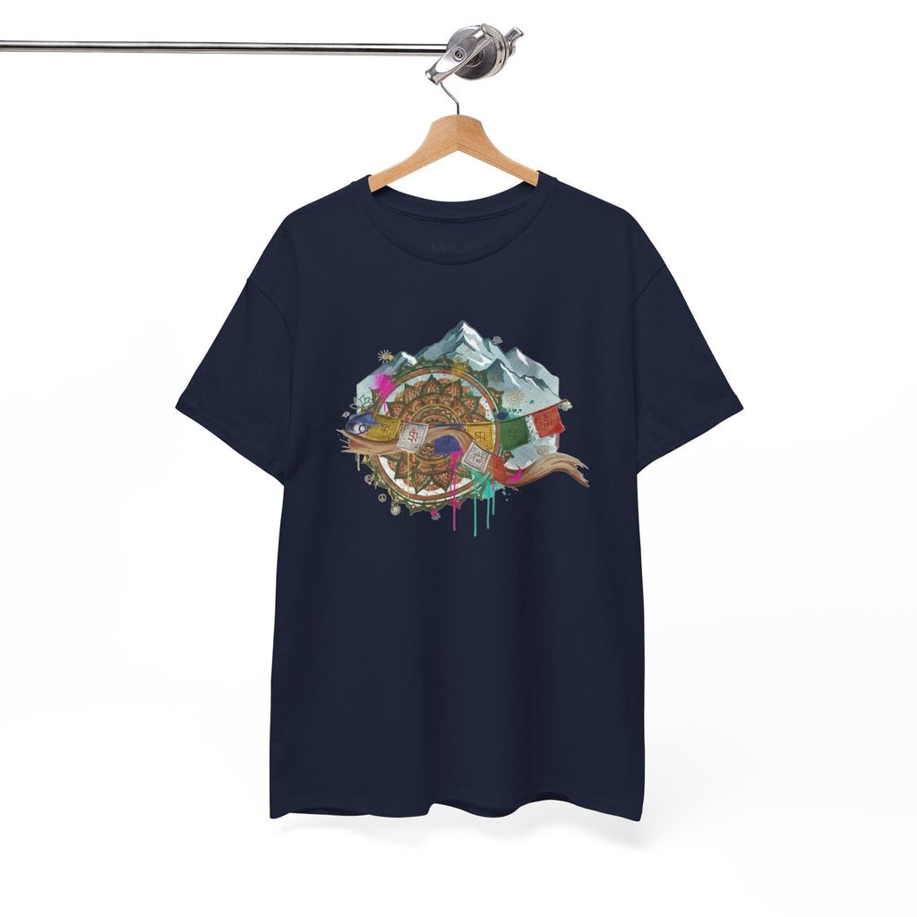 Adventure Compass Graphic Tee — Mountain, Globe & Flag Illustration