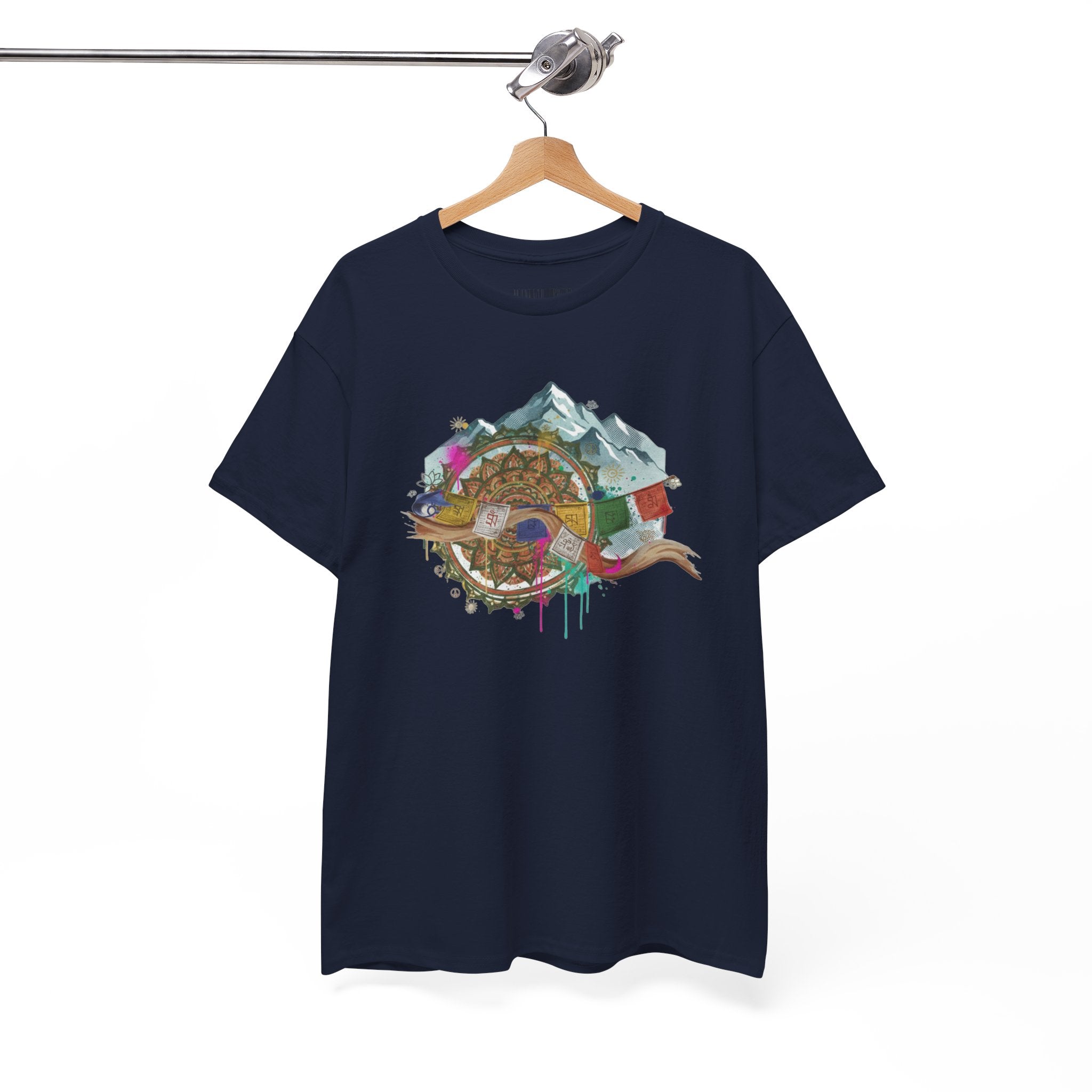Adventure Compass Graphic Tee — Mountain, Globe & Flag Illustration