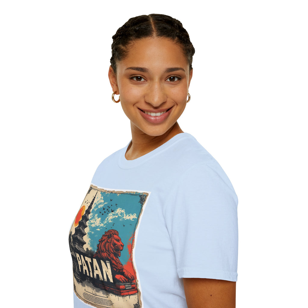 Patan City T-Shirt – Temple & Lion Graphic Tee, Nepali Cultural Heritage Design