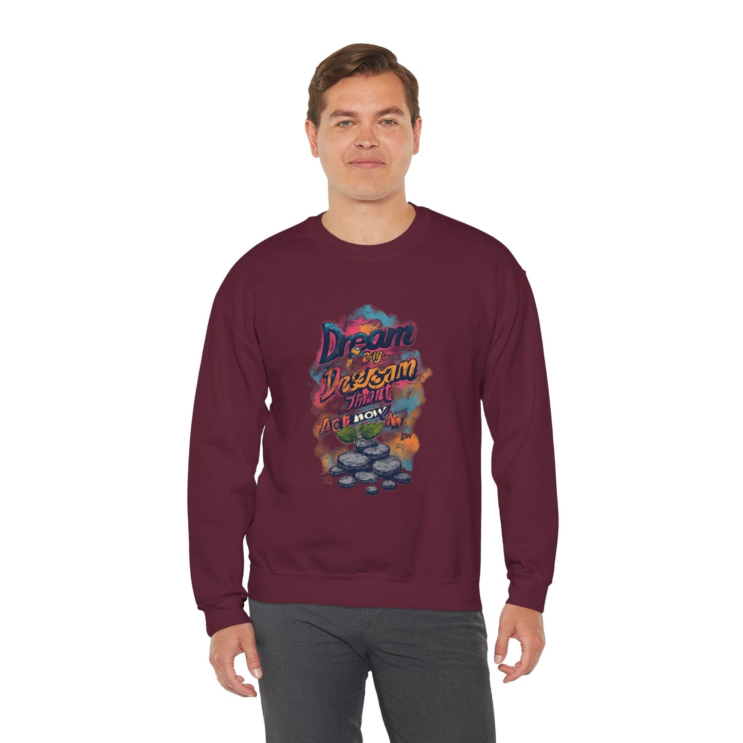 Dream Big Crewneck Sweatshirt — "Dream, Design, Draw" Inspirational Graphic