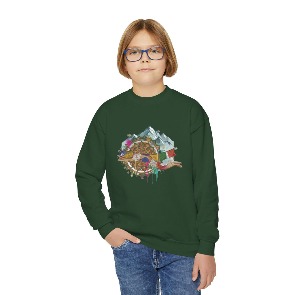 Youth Sweatshirt - Colorful Mountain Adventure Turtle Graphic Crewneck