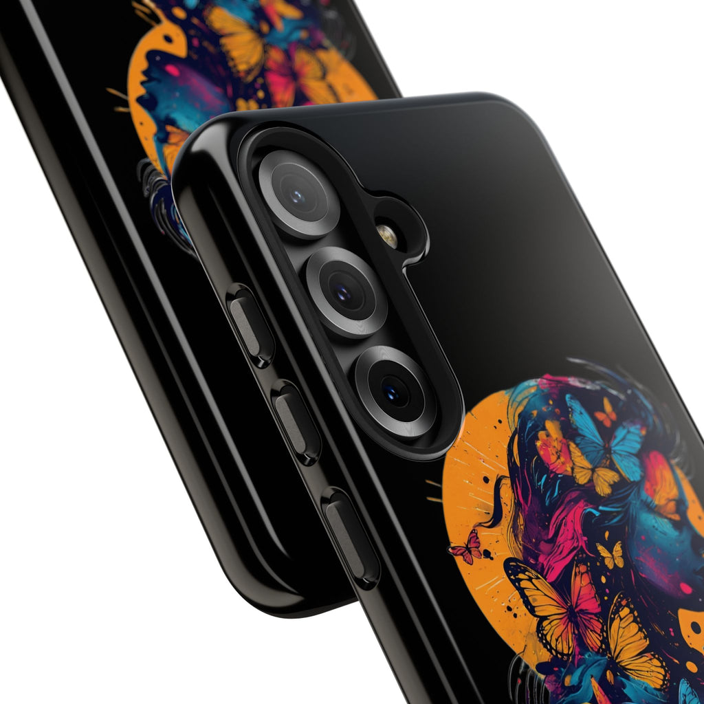 Butterfly Silhouette Tough Phone Case — Colorful Woman Art Protective Cover