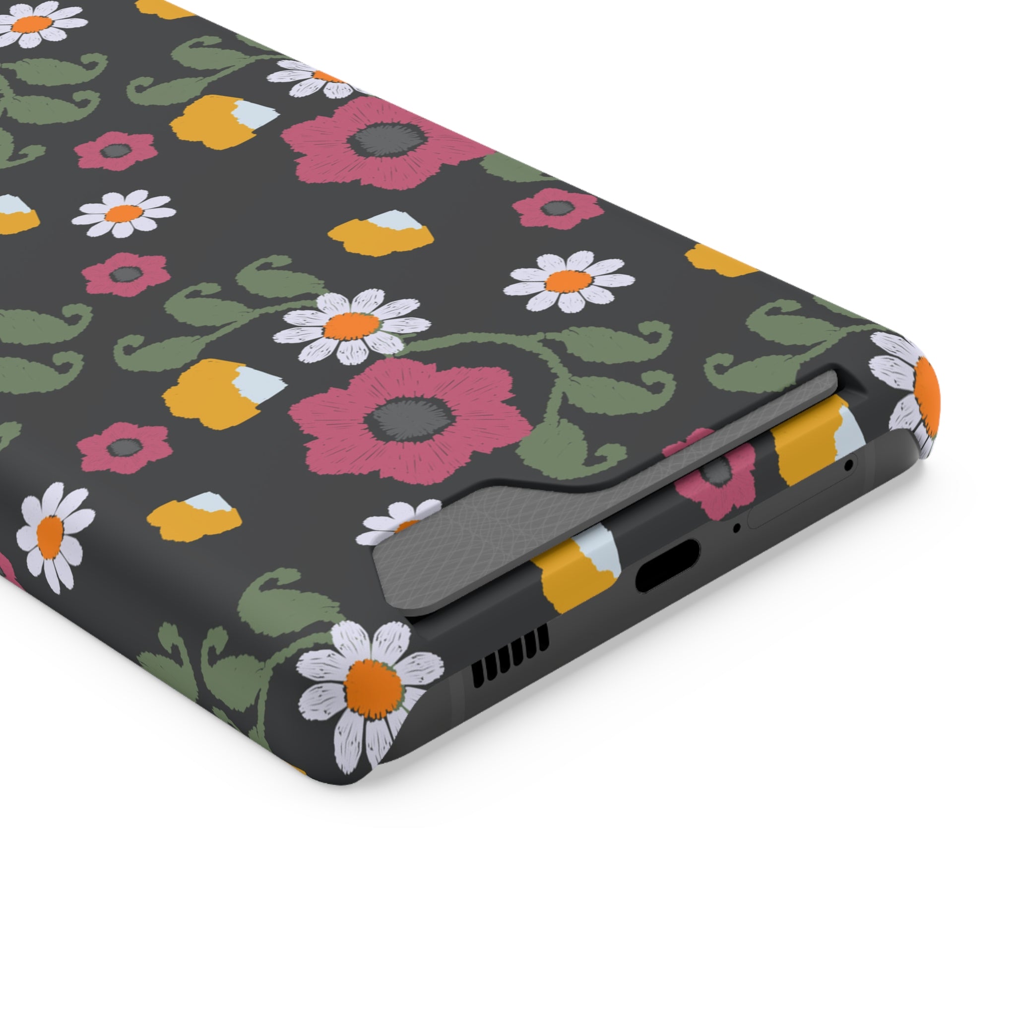 Floral Phone Case with Card Holder, Stylish Smartphone Accessory, Gifts for Her, Trendy Floral Design, Perfect for Spring & Summer