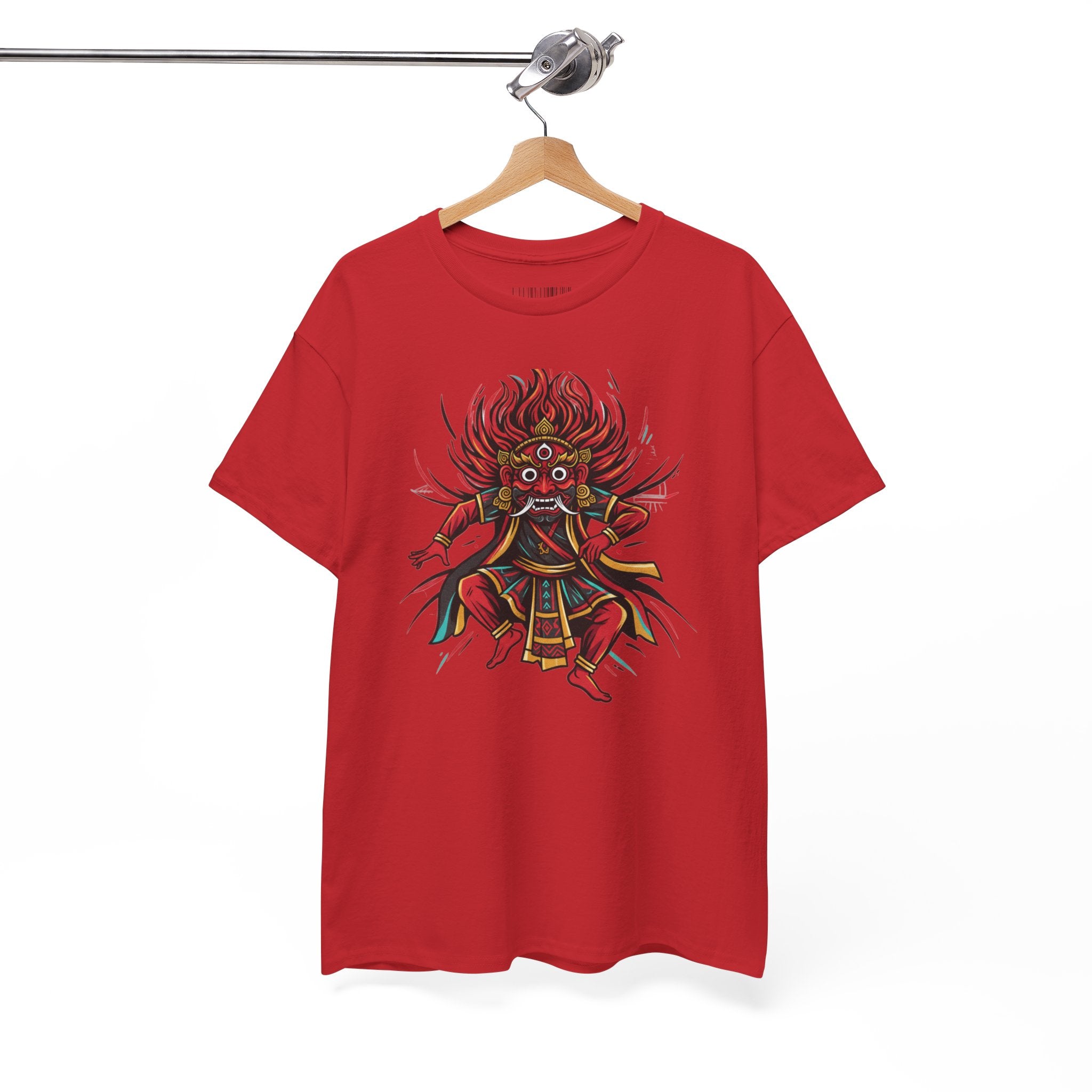 T-Shirt — Fierce Red Oni Demon Graphic Tee (Mythic Japanese Mask Design)