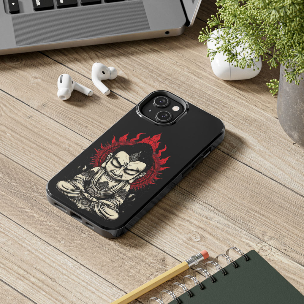 Meditative Buddha Tough Phone Case — Red Flame Zen Protection