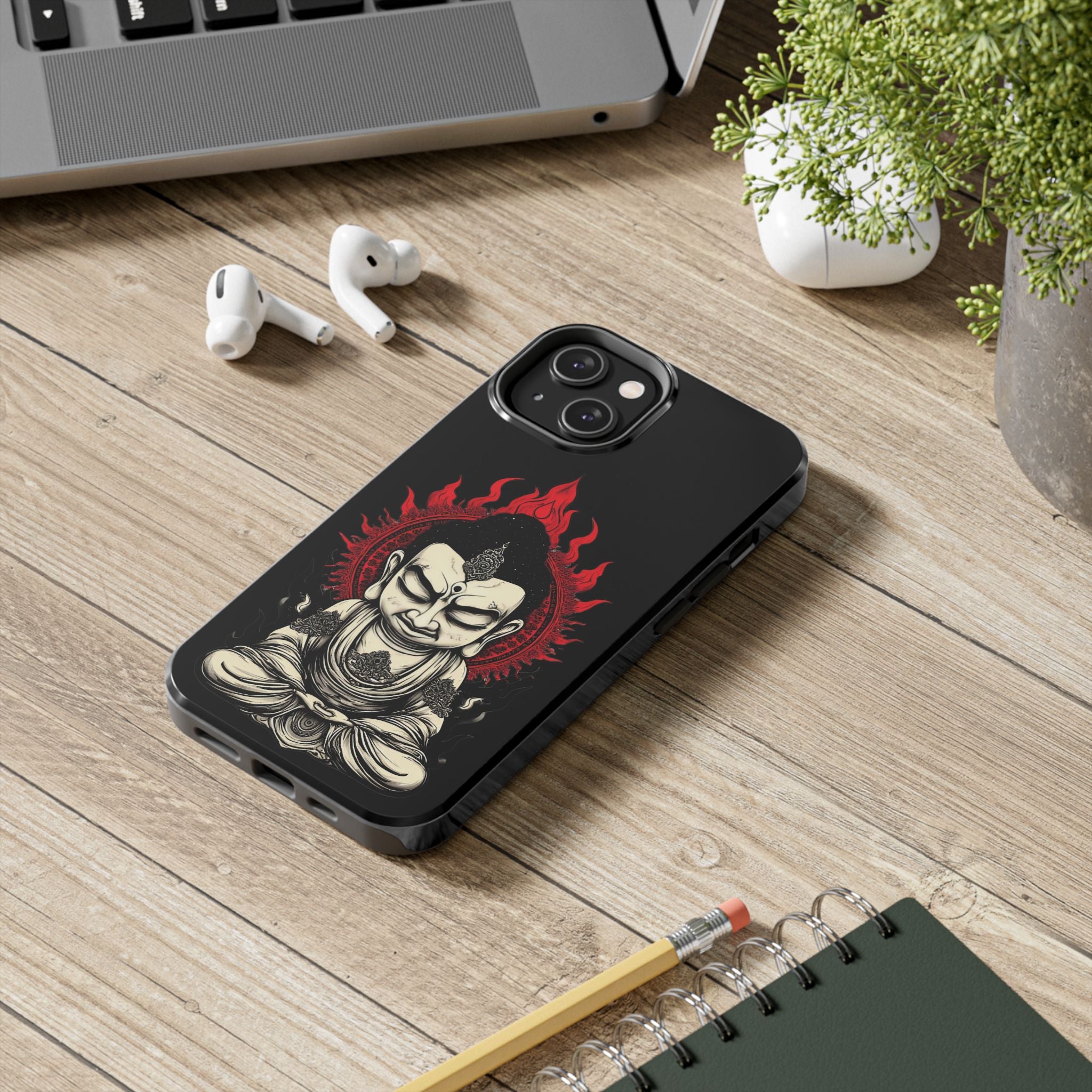 Meditative Buddha Tough Phone Case — Red Flame Zen Protection