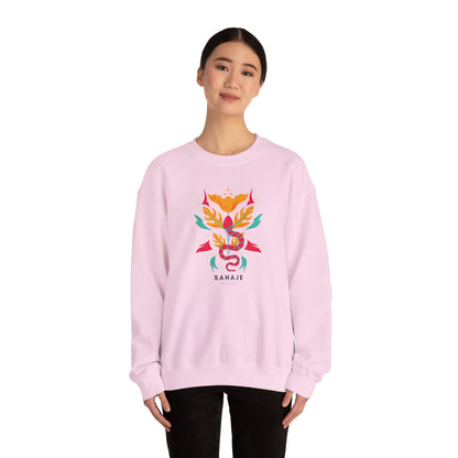 Sahajé Floral Snake Crewneck Sweatshirt — Colorful Botanical Serpent Graphic