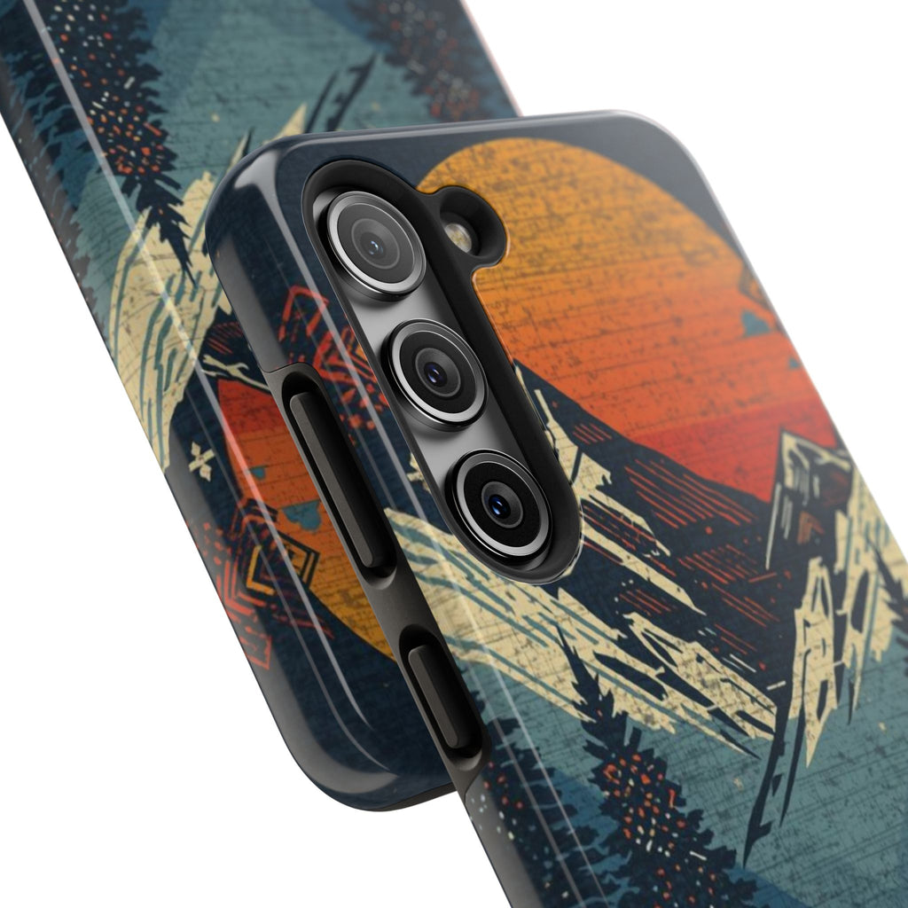 Tough Phone Case — Retro Mountain Sunset Design