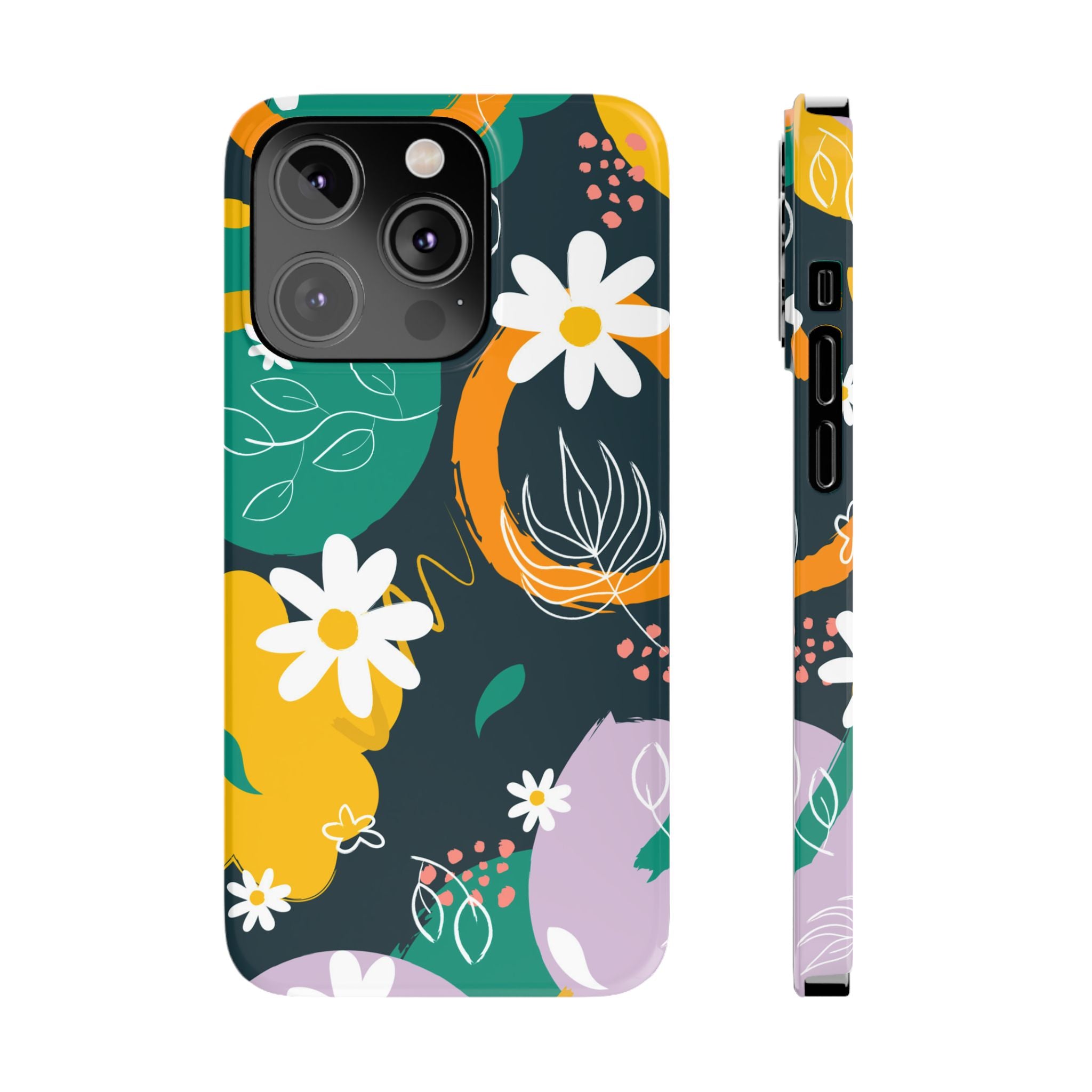 Floral Circle Slim Phone Case — Colorful Abstract Daisies Phone Cover