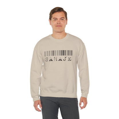Sahaje Barcode Crewneck Sweatshirt — Minimalist White Graphic Pullover