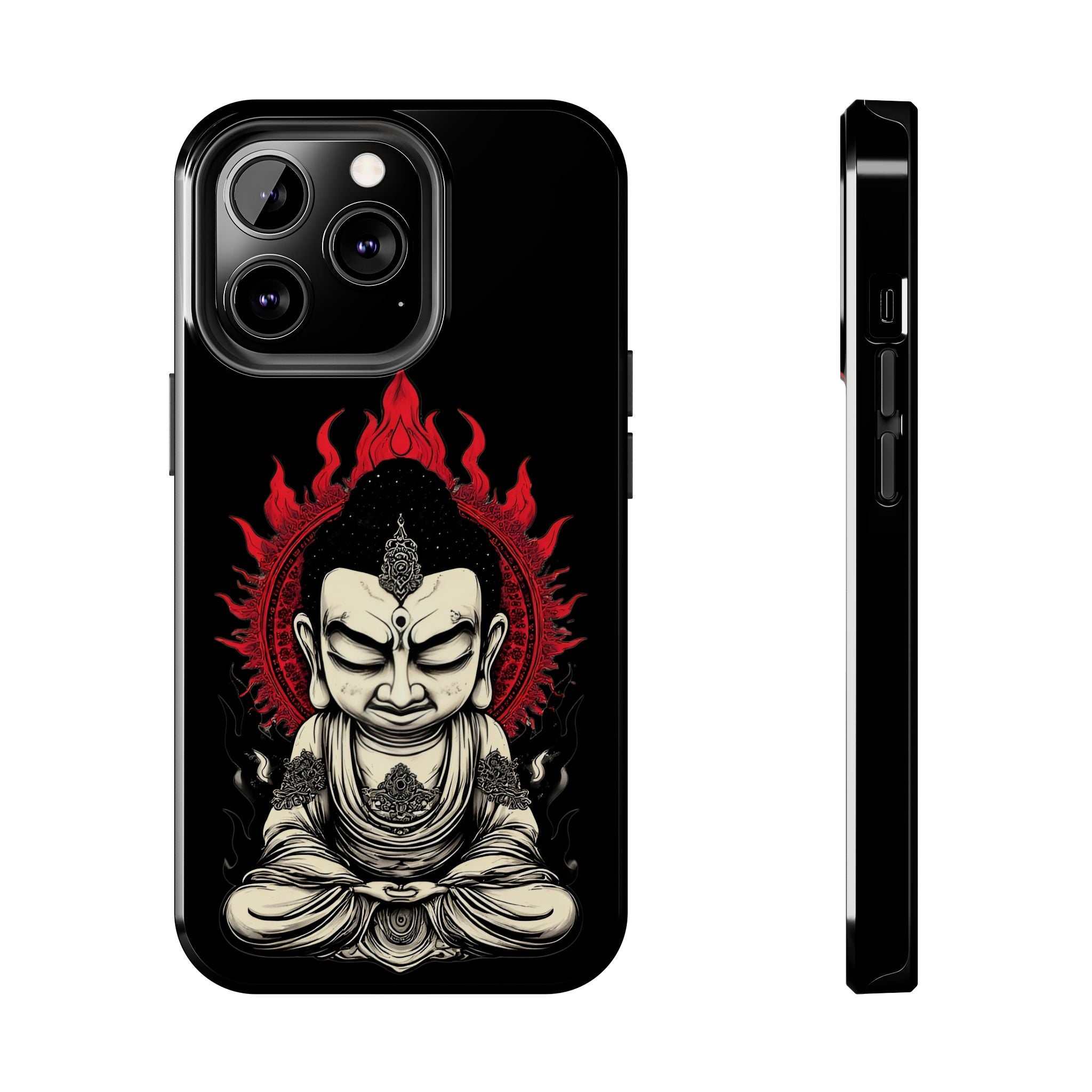 Meditative Buddha Tough Phone Case — Red Flame Zen Protection