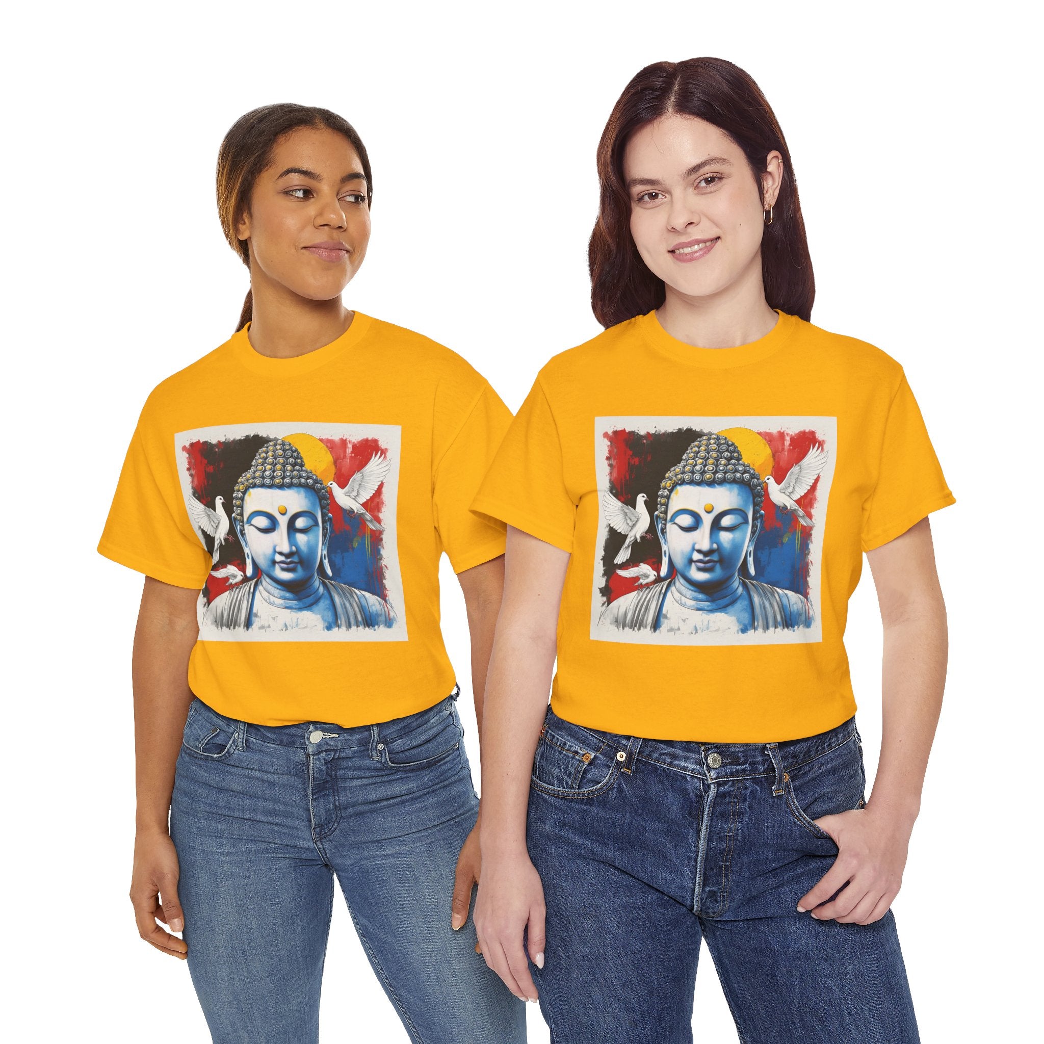 Buddha Peace Tee — Colorful Buddha & Doves Graphic T-Shirt