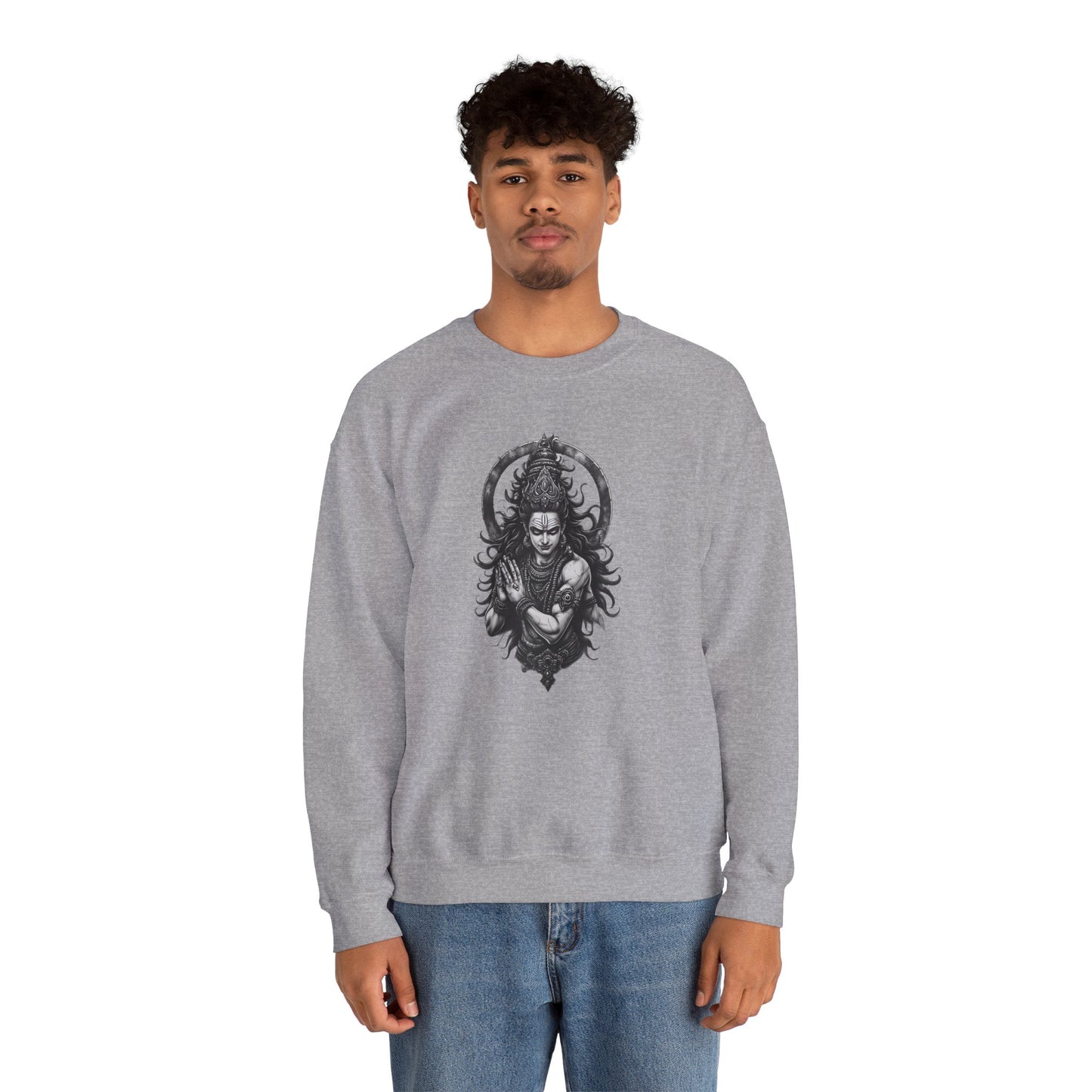 Shiva Meditation Crewneck Sweatshirt — Detailed Shiva Portrait Spiritual Yoga Pullover