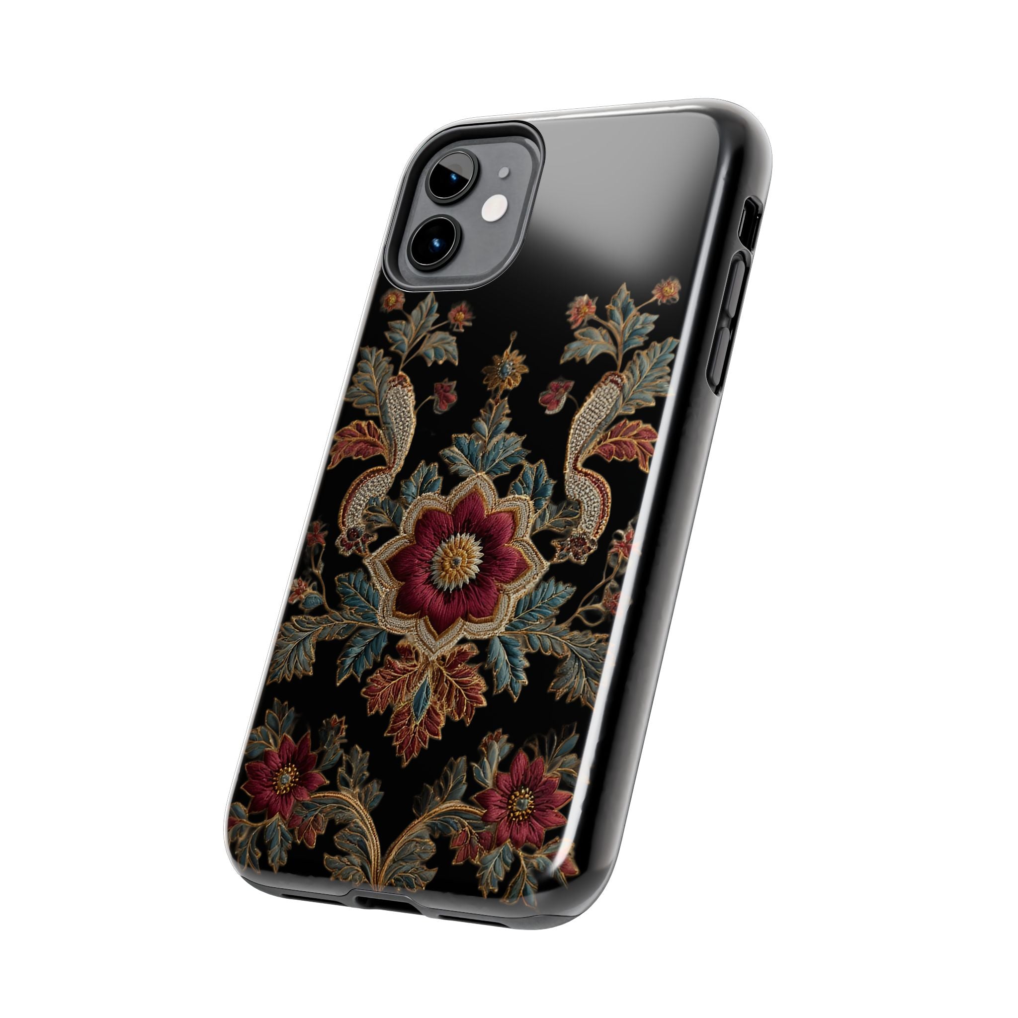 Floral Embroidered Tough Phone Case — Vintage Boho Protective Cover