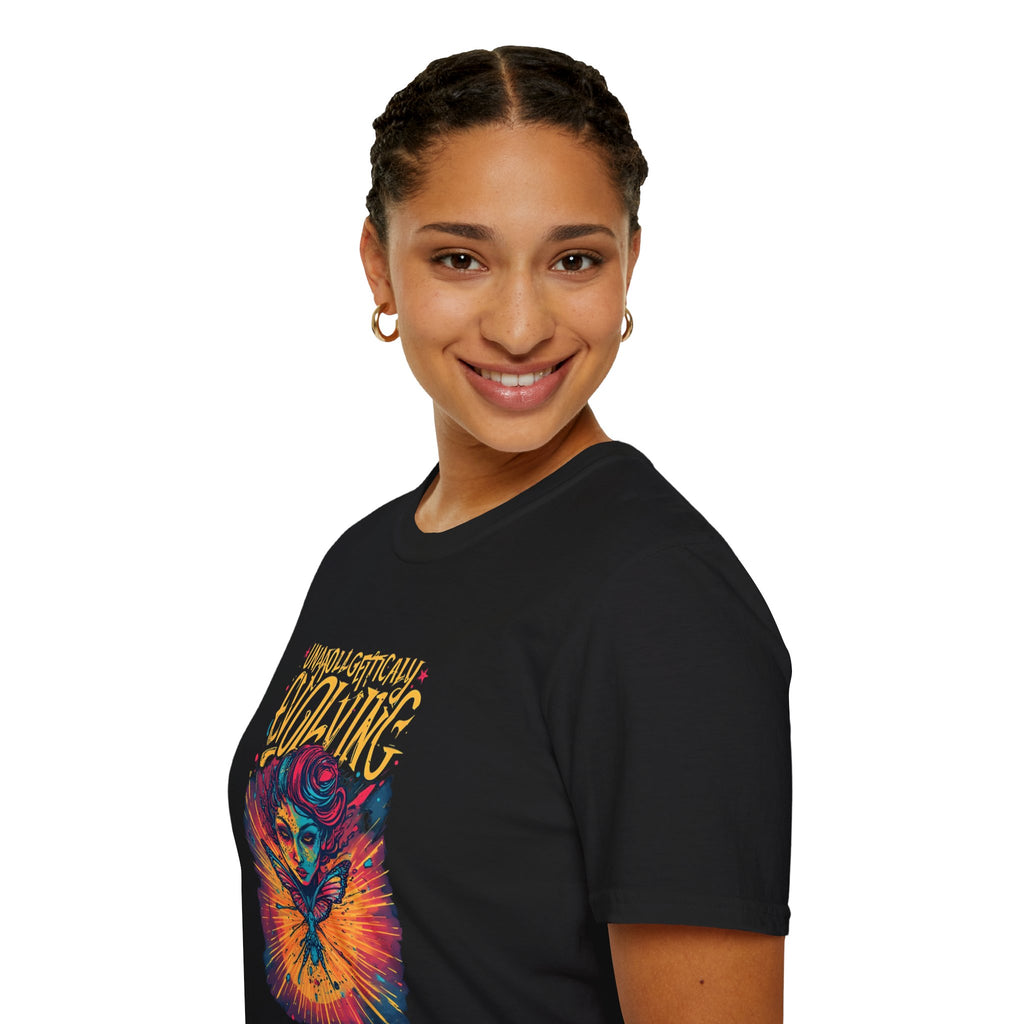 Unapologetically Evolving T-Shirt — Vibrant Butterfly Woman Graphic Tee