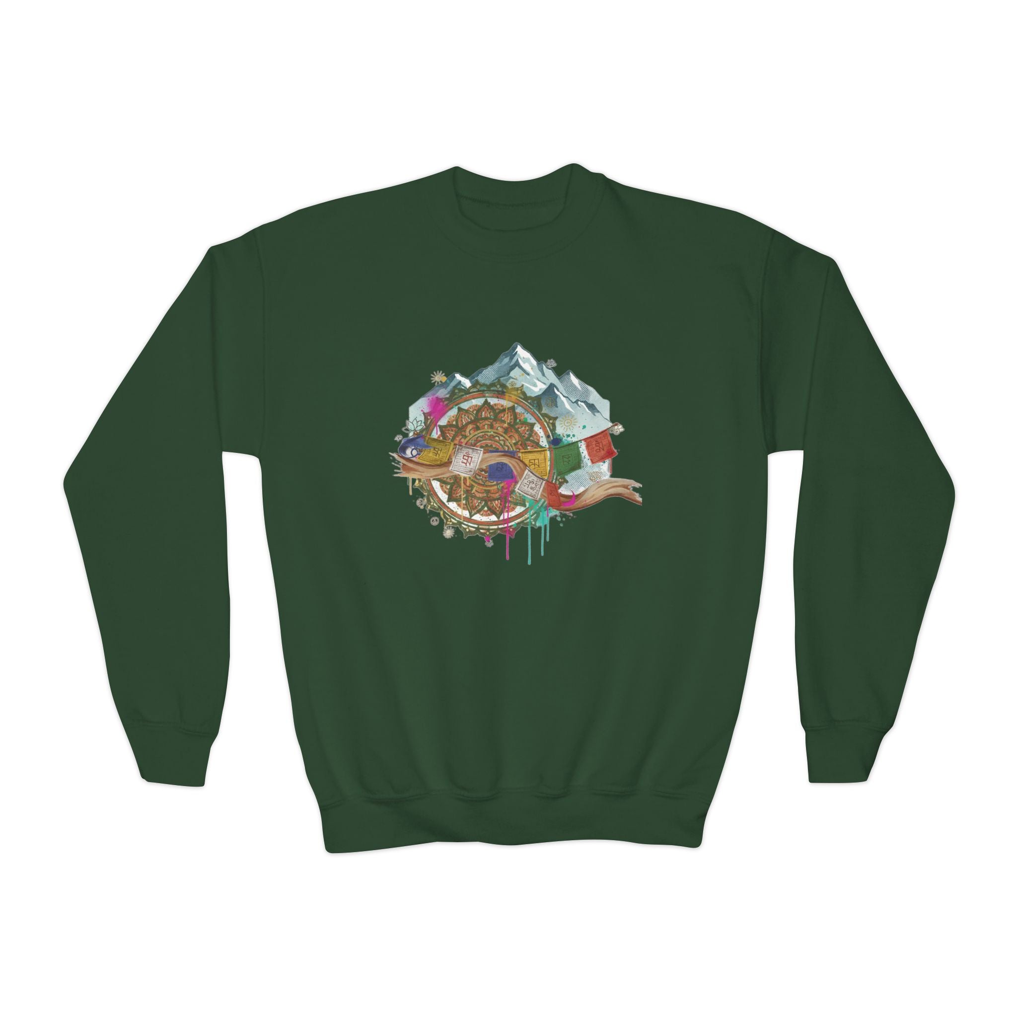 Youth Sweatshirt - Colorful Mountain Adventure Turtle Graphic Crewneck