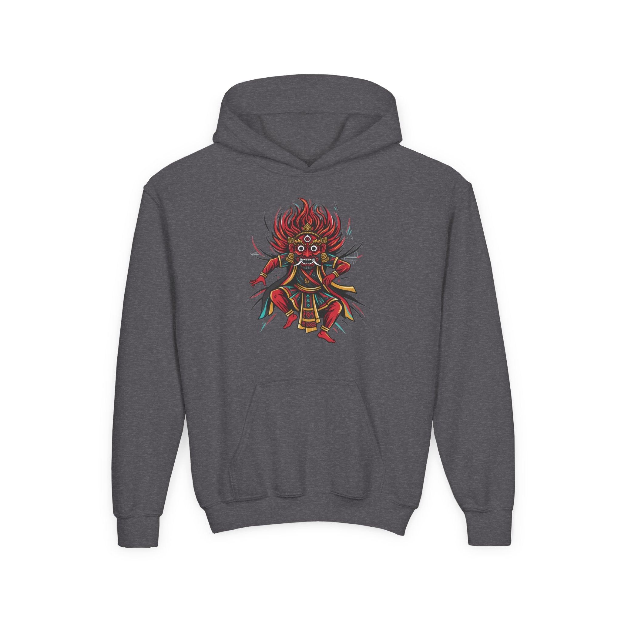 Youth Hoodie — Colorful Mythical Demon Mask Graphic