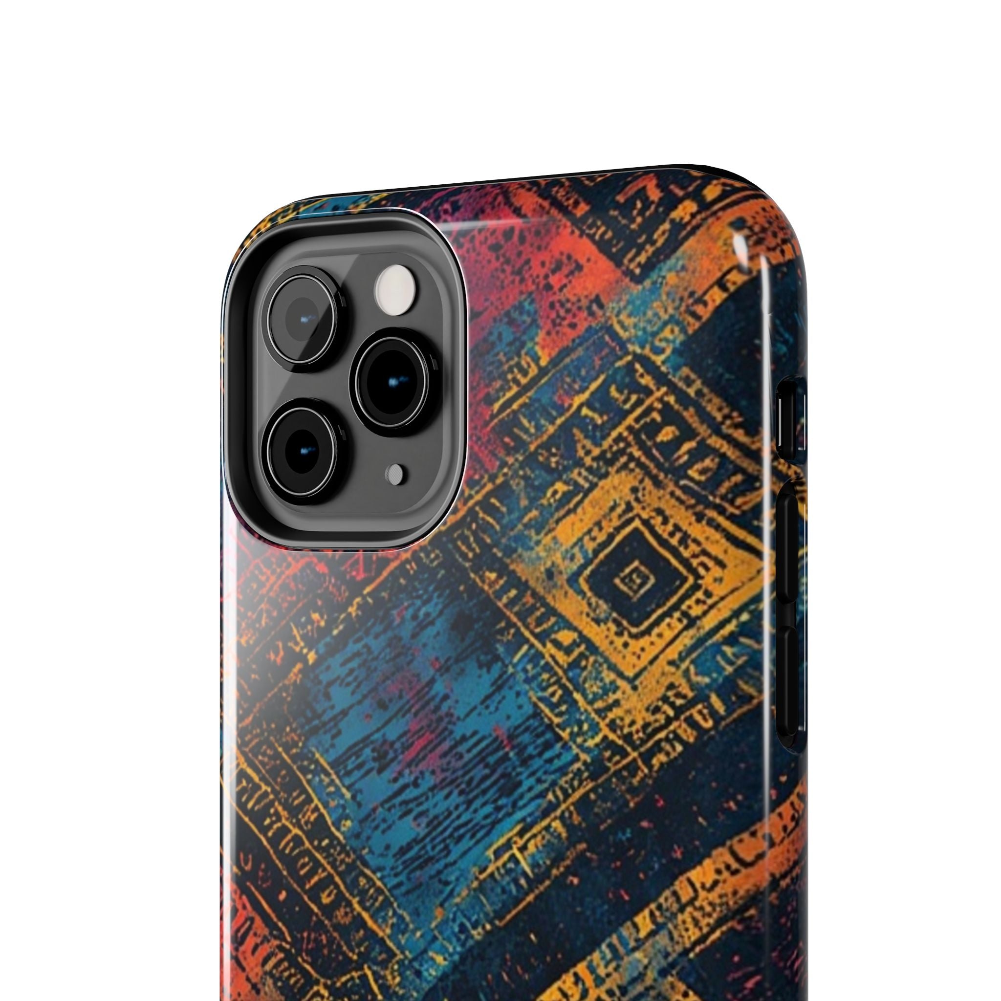 Tough Phone Case – Abstract Rustic Geometric Design (Blue, Orange, Magenta)