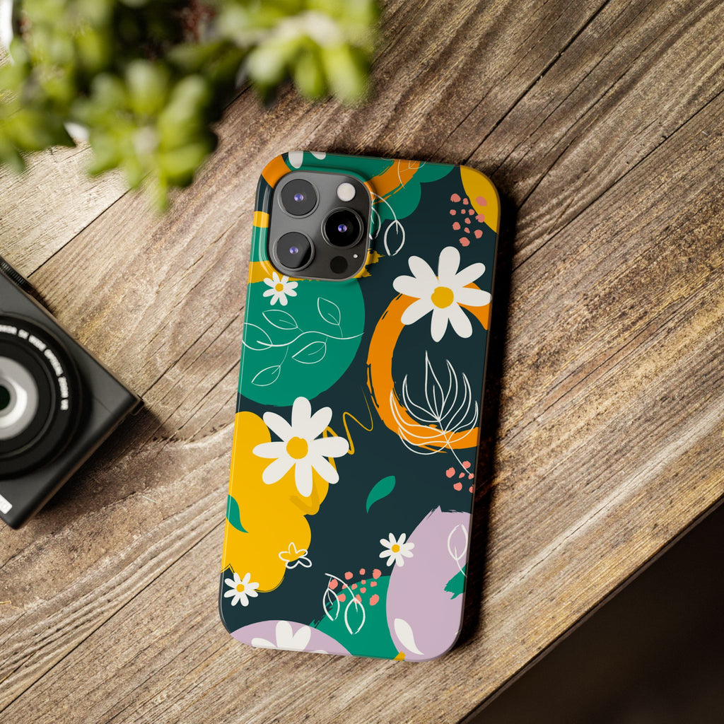Floral Circle Slim Phone Case — Colorful Abstract Daisies Phone Cover