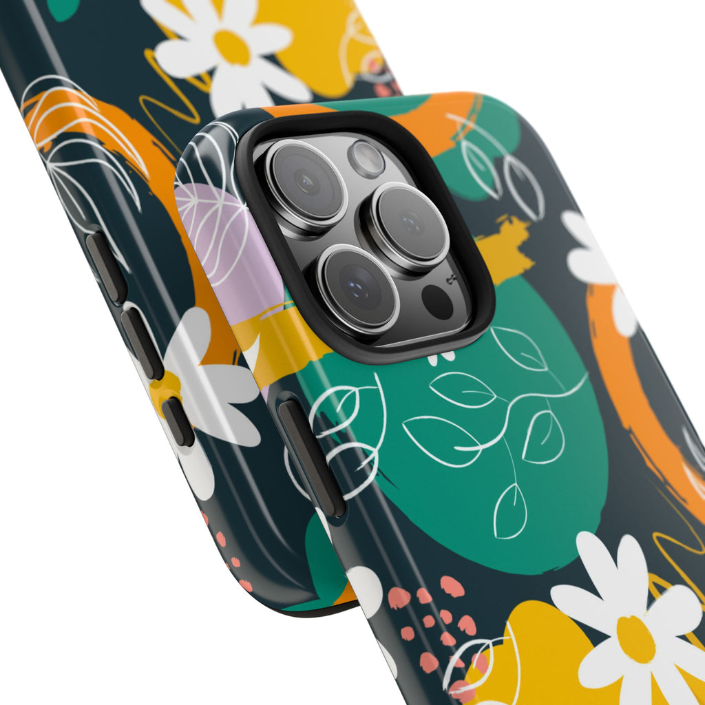 Floral Abstract Tough Phone Case — Colorful Daisies & Brushstroke Design