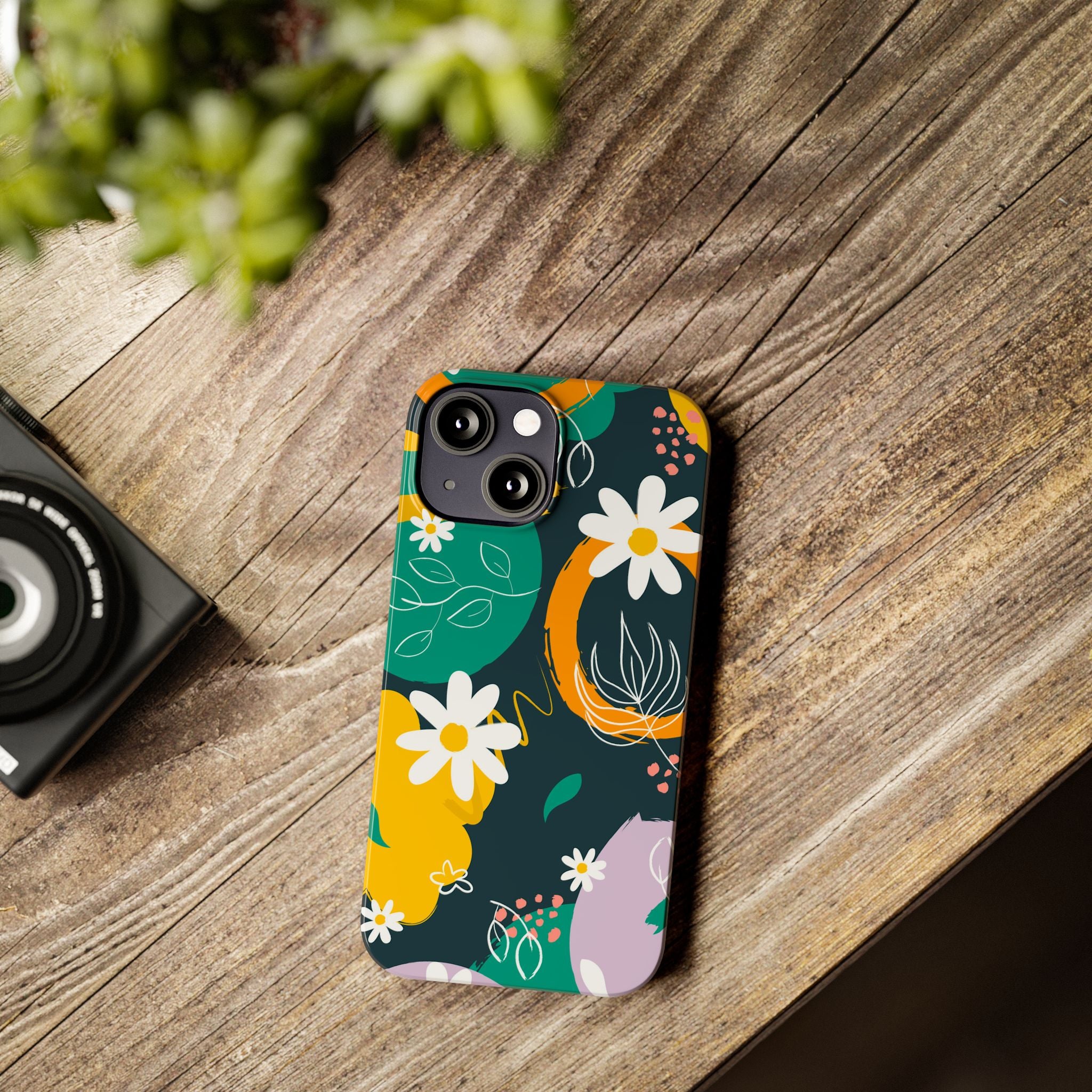Floral Circle Slim Phone Case — Colorful Abstract Daisies Phone Cover