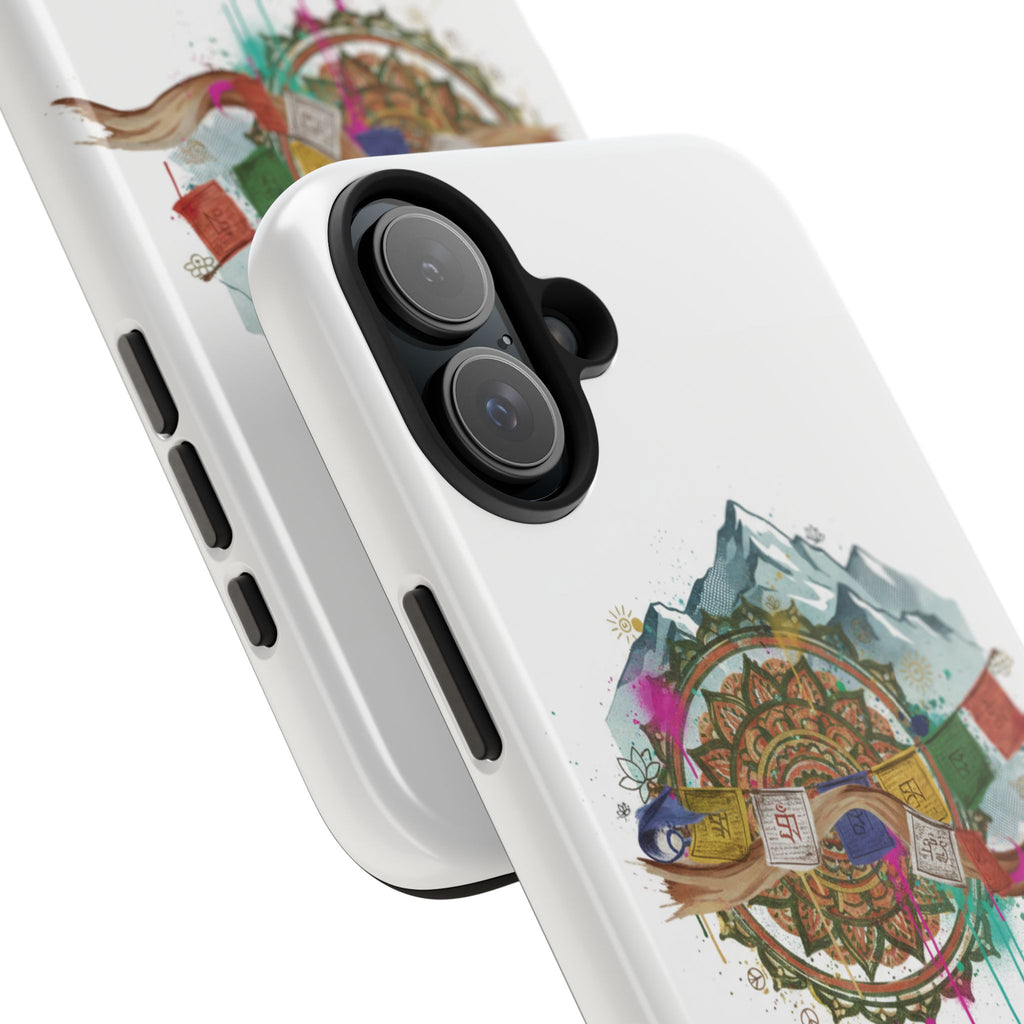 Mountain Compass Tough Phone Case with Prayer Flags & Fish Design
