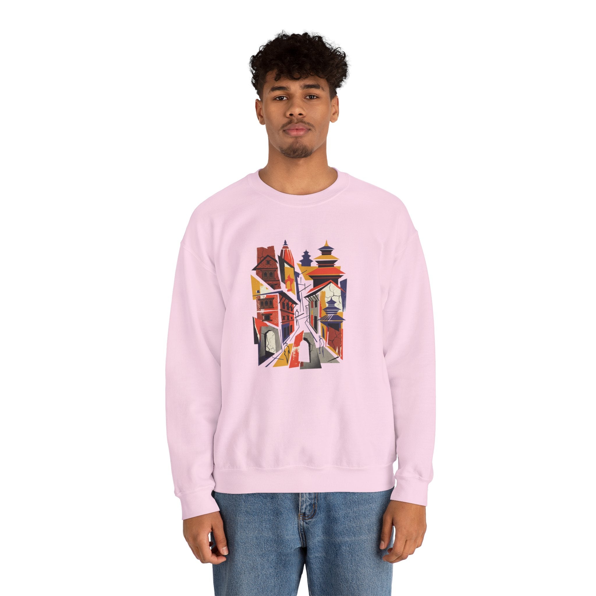 Architectural Cityscape Crewneck Sweatshirt — Abstract Urban Alley Art