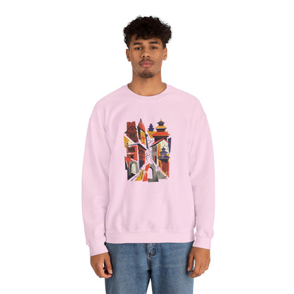 Architectural Cityscape Crewneck Sweatshirt — Abstract Urban Alley Art